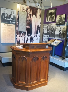 The podium believed to have been used by speakers at the 1848 Woman's Rights Convention.